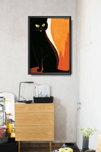 Plakat vintage do salonu Czarny kot autorstwa Tomoo Inagaki
