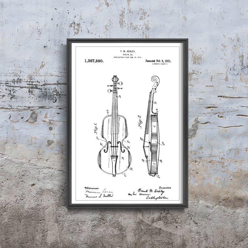 Plakat w stylu retro Patent na skrzypce Ashley